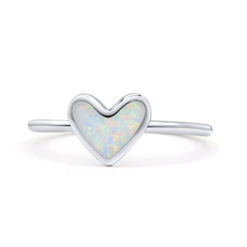 Solitaire Heart Promise Ring Band Statement Fashion Ring Lab Created White Opal 925 Sterling Silver